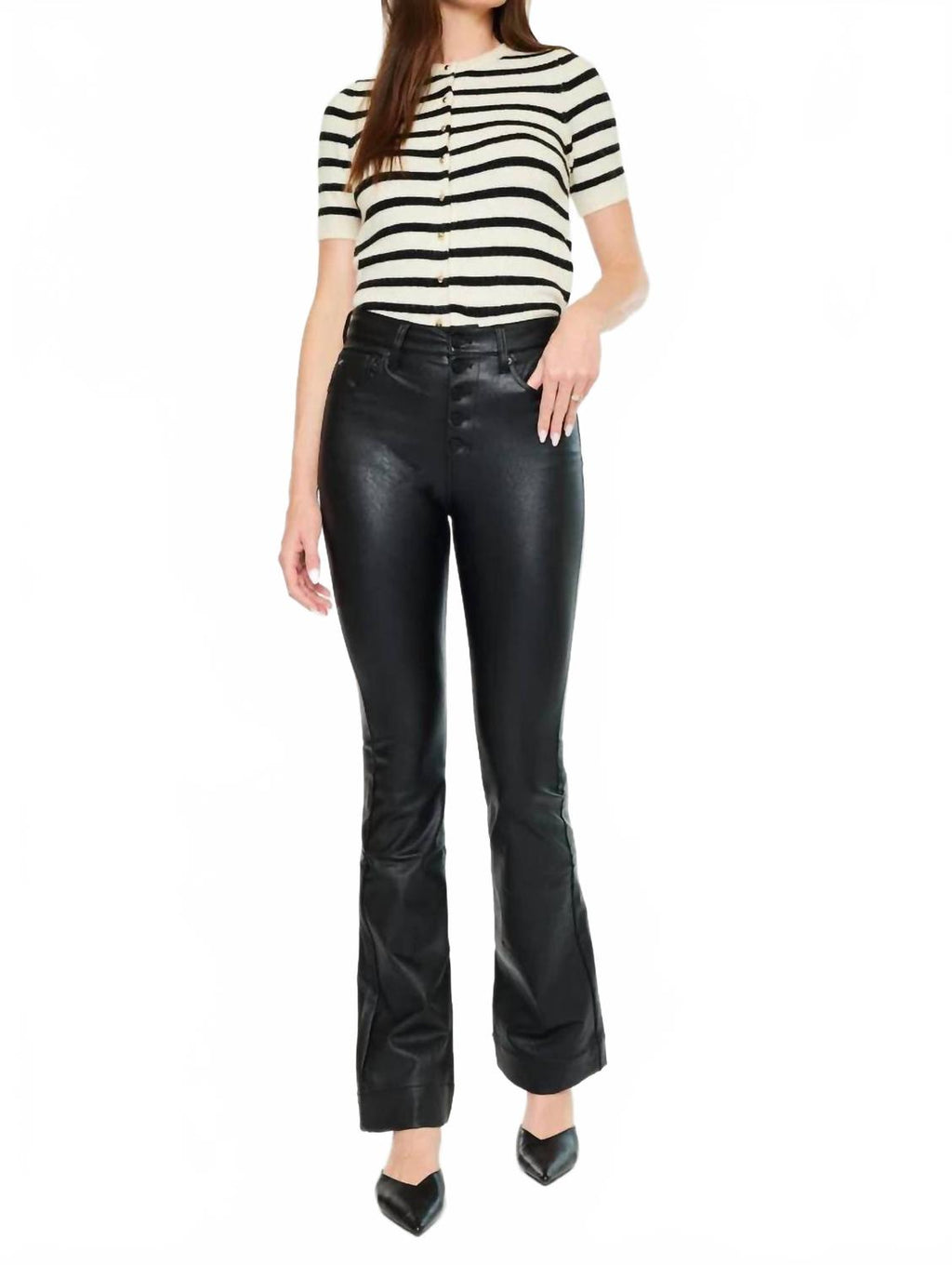 High Rise Bootcut Leather Jean In Black