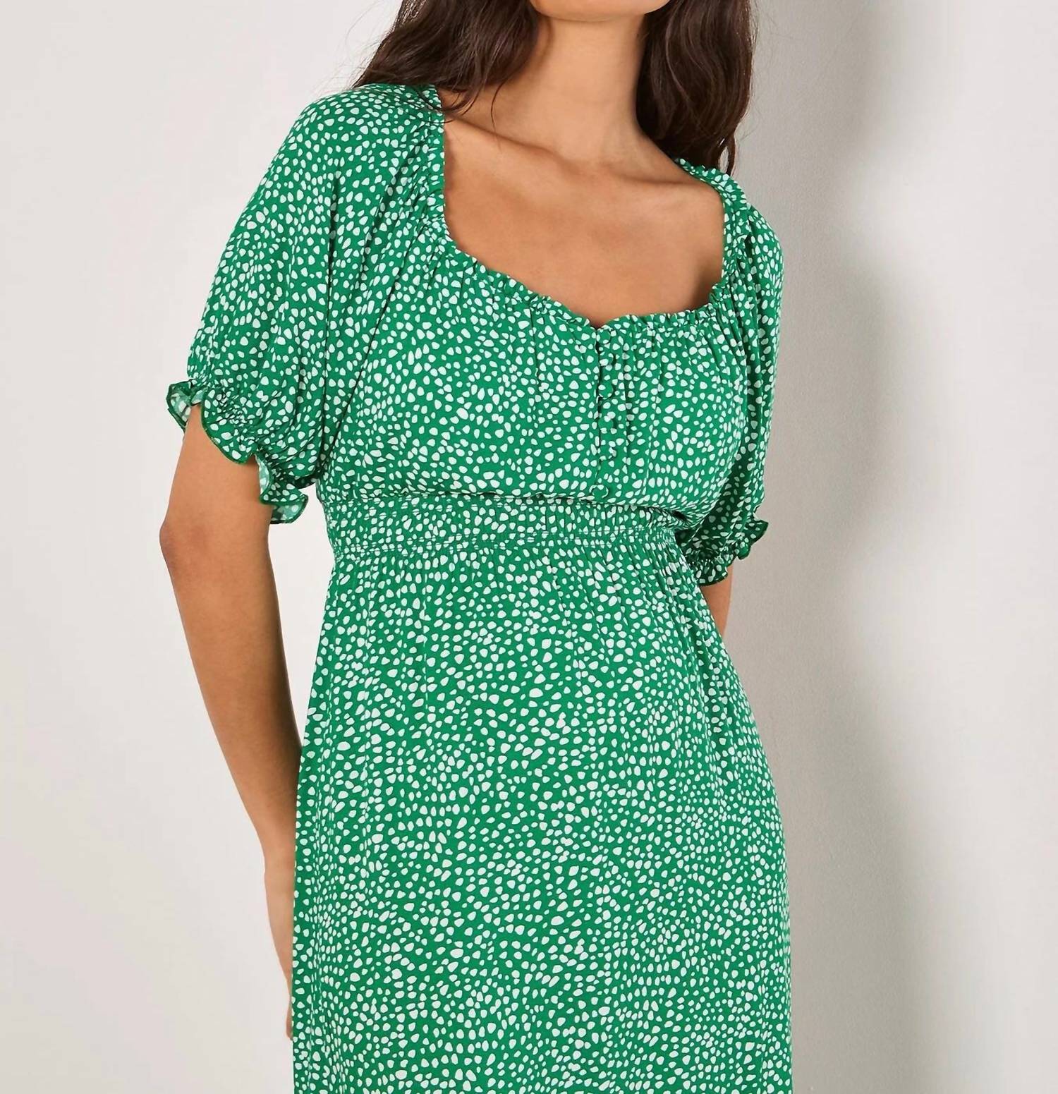 Milkmaid Midi Spot Printed Dress In Green