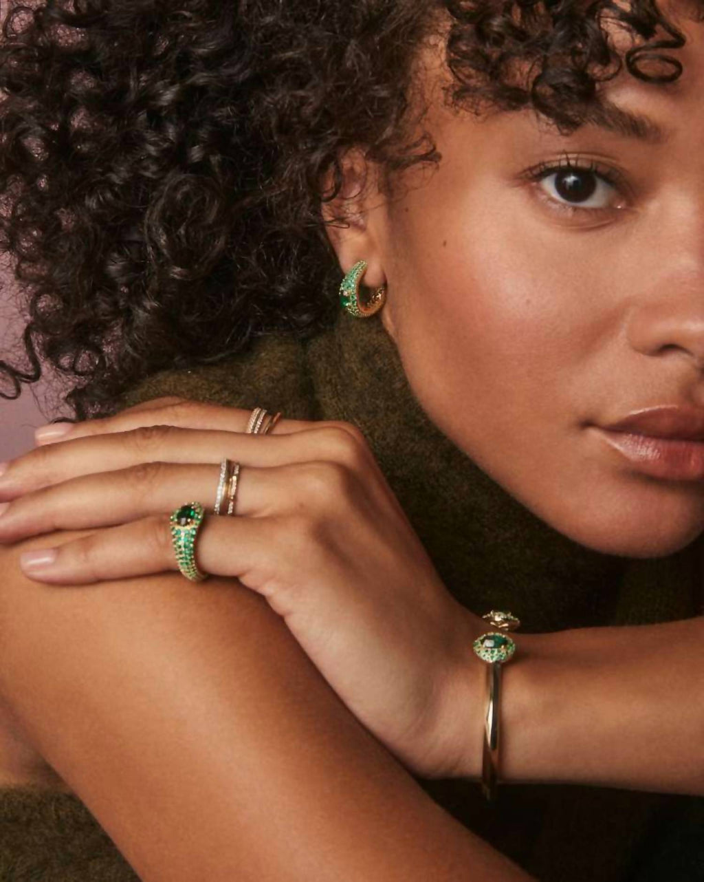 Women's Bella Hoop Earring In Dark Green