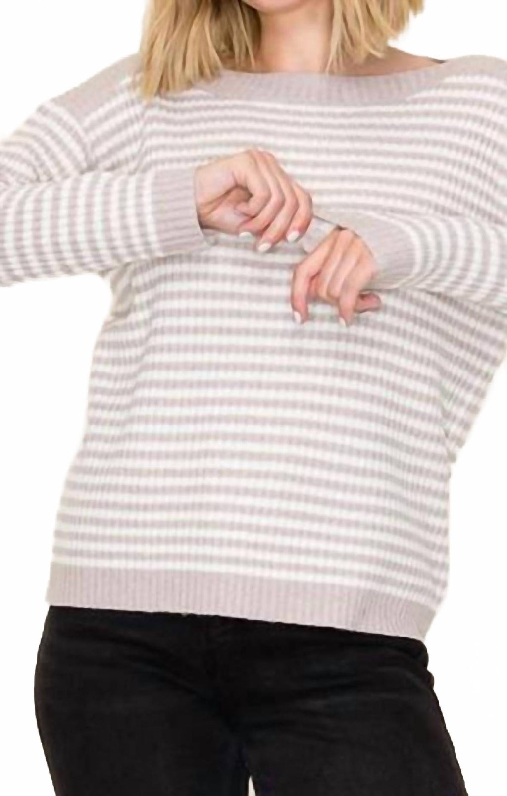 Dallas Striped Boat Neck Pullover Sweater In Oatmeal