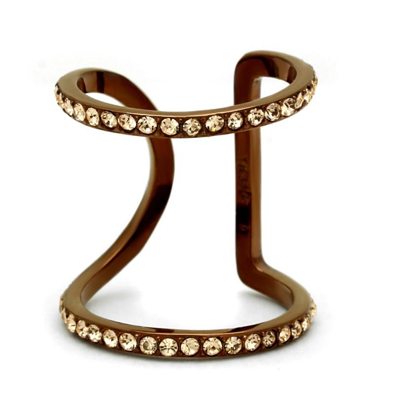 IP Coffee light Stainless Steel Ring with Top Grade Crystal in Light Peach