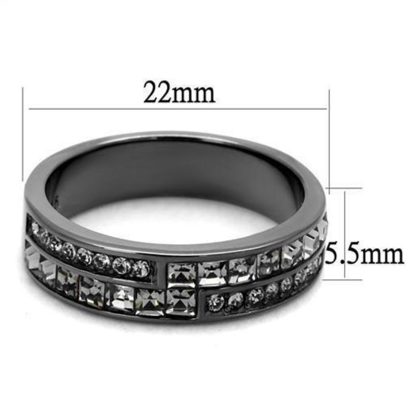 IP Light Black Stainless Steel Ring with Top Grade Crystal in Black Diamond