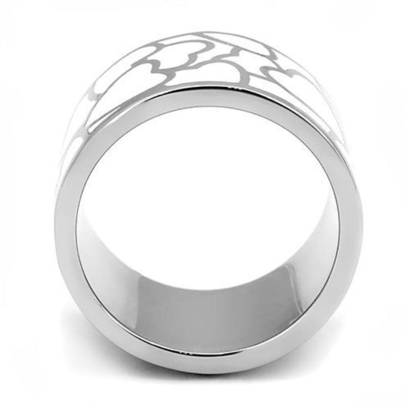 High polished (no plating) Stainless Steel Ring with Epoxy in White
