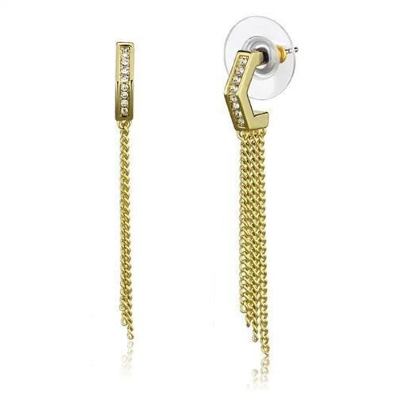 Gold Brass Earrings with Top Grade Crystal in Clear