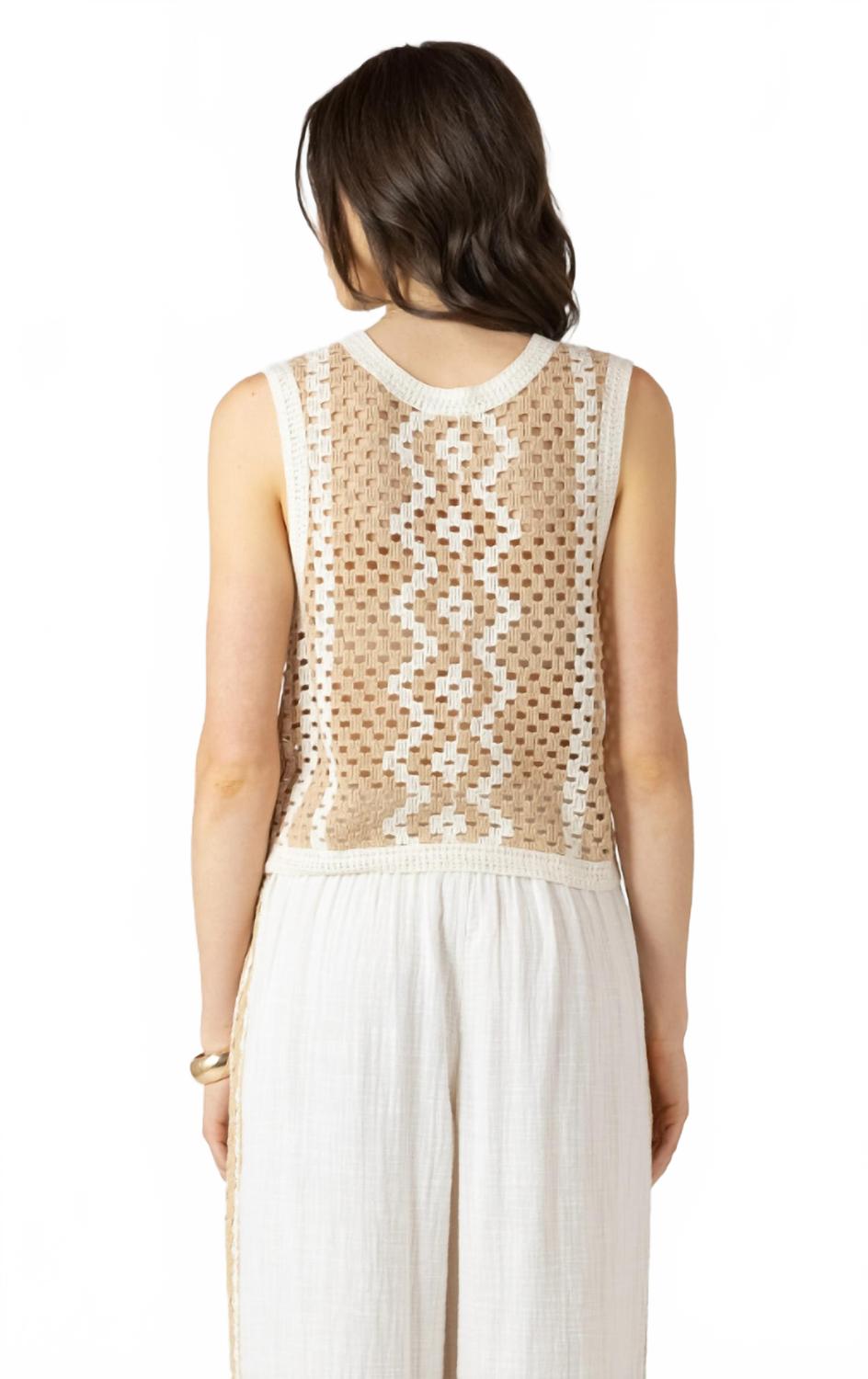 Coastal Escape Crochet Top In Beige