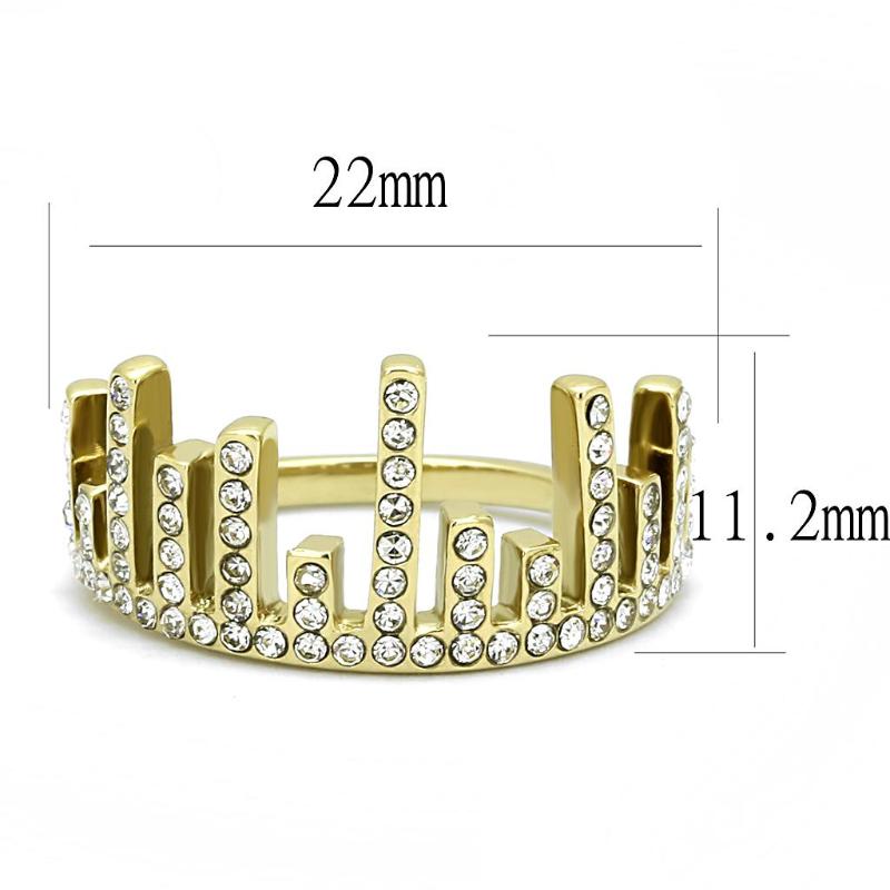 IP Gold(Ion Plating) Stainless Steel Ring with Top Grade Crystal in Clear