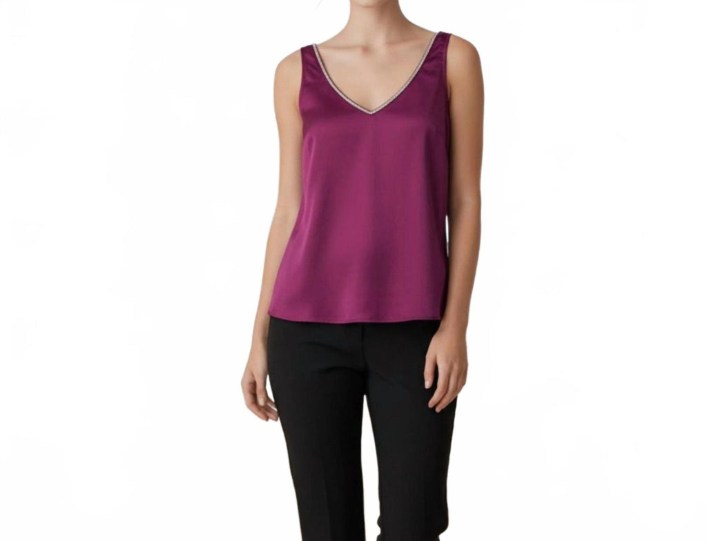 Rich Satin Slip Tank Top In Purple