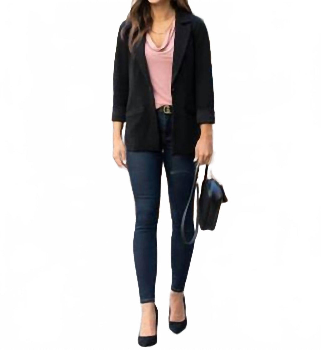 Textured Front Button Blazer In Black