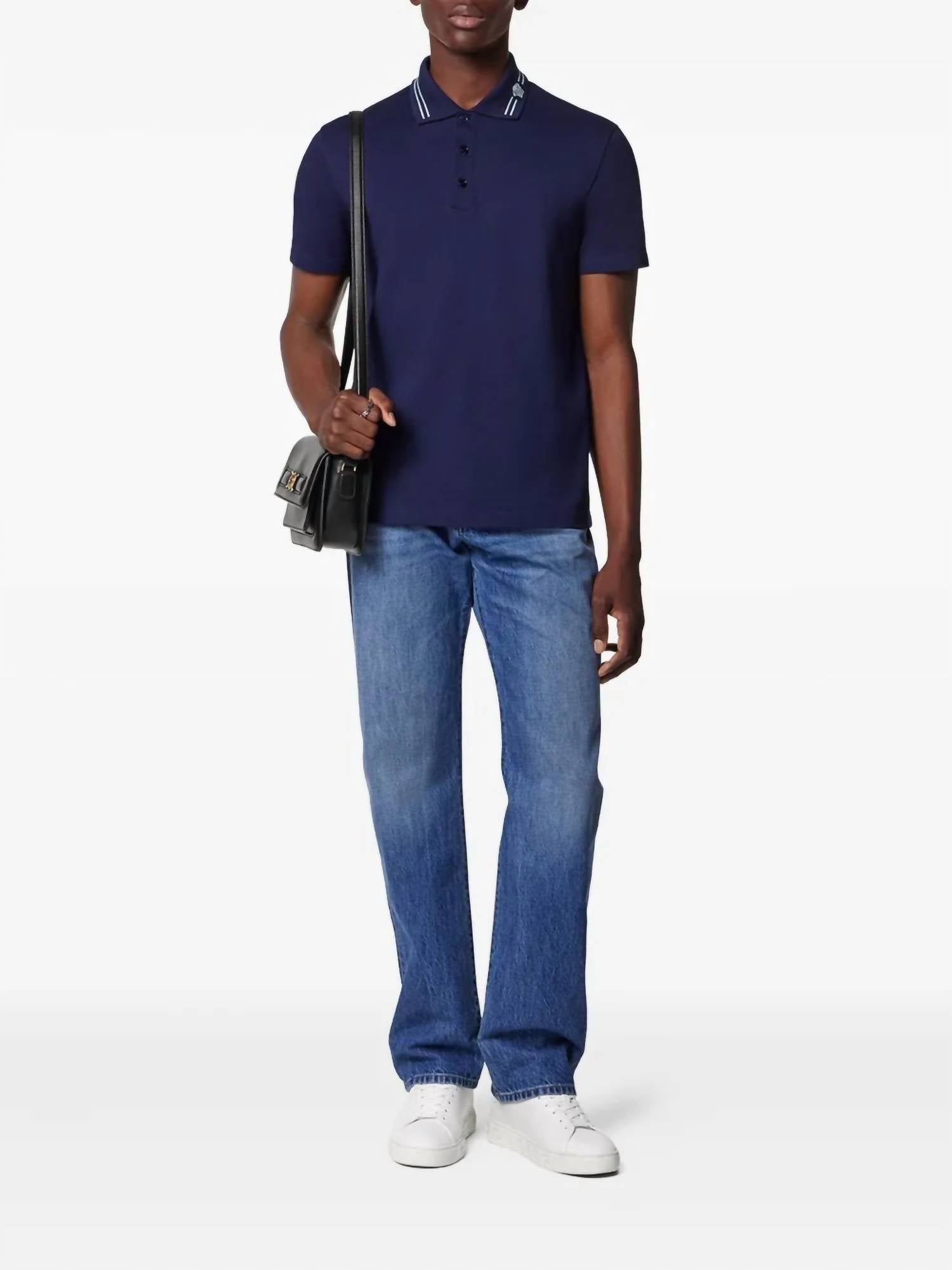 Embroidered Cotton Polo Shirt In Navy