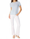 Stripe Ribbed Knit Short Sleeve Top In Light Blue