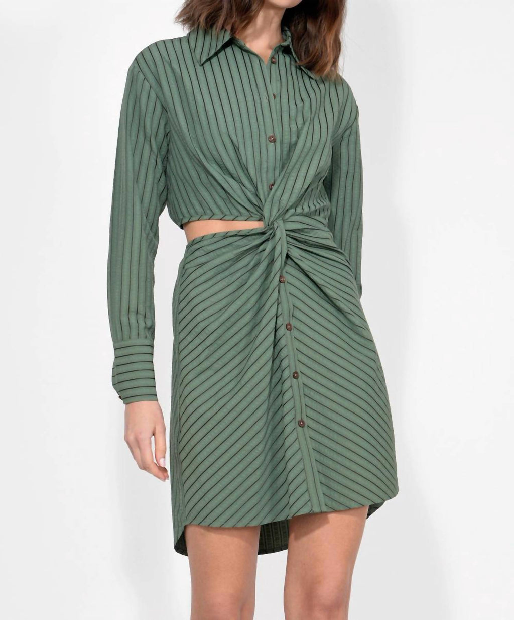 Avena Stripe Shirt Dress In Olive