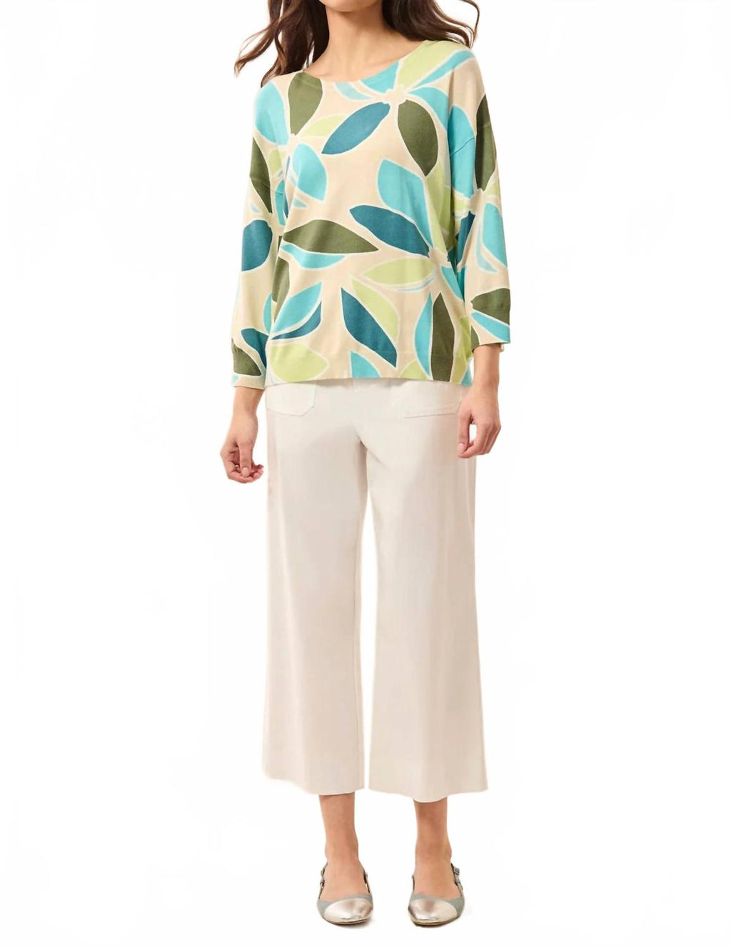 Crew Neck Long Sleeve Sweater In Aqua Sky