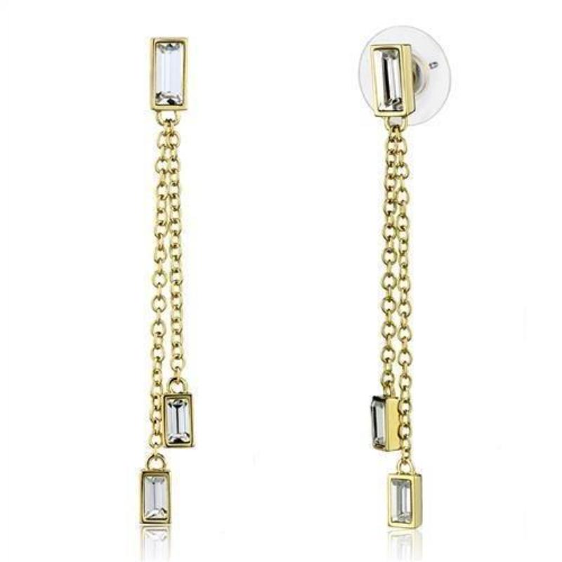 Gold Brass Earrings with Top Grade Crystal in Clear