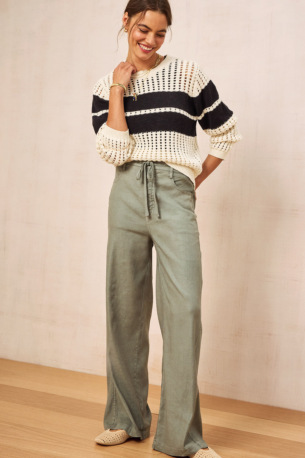 Women's Joelle Stretch Linen Trouser with Tie Waist Pants