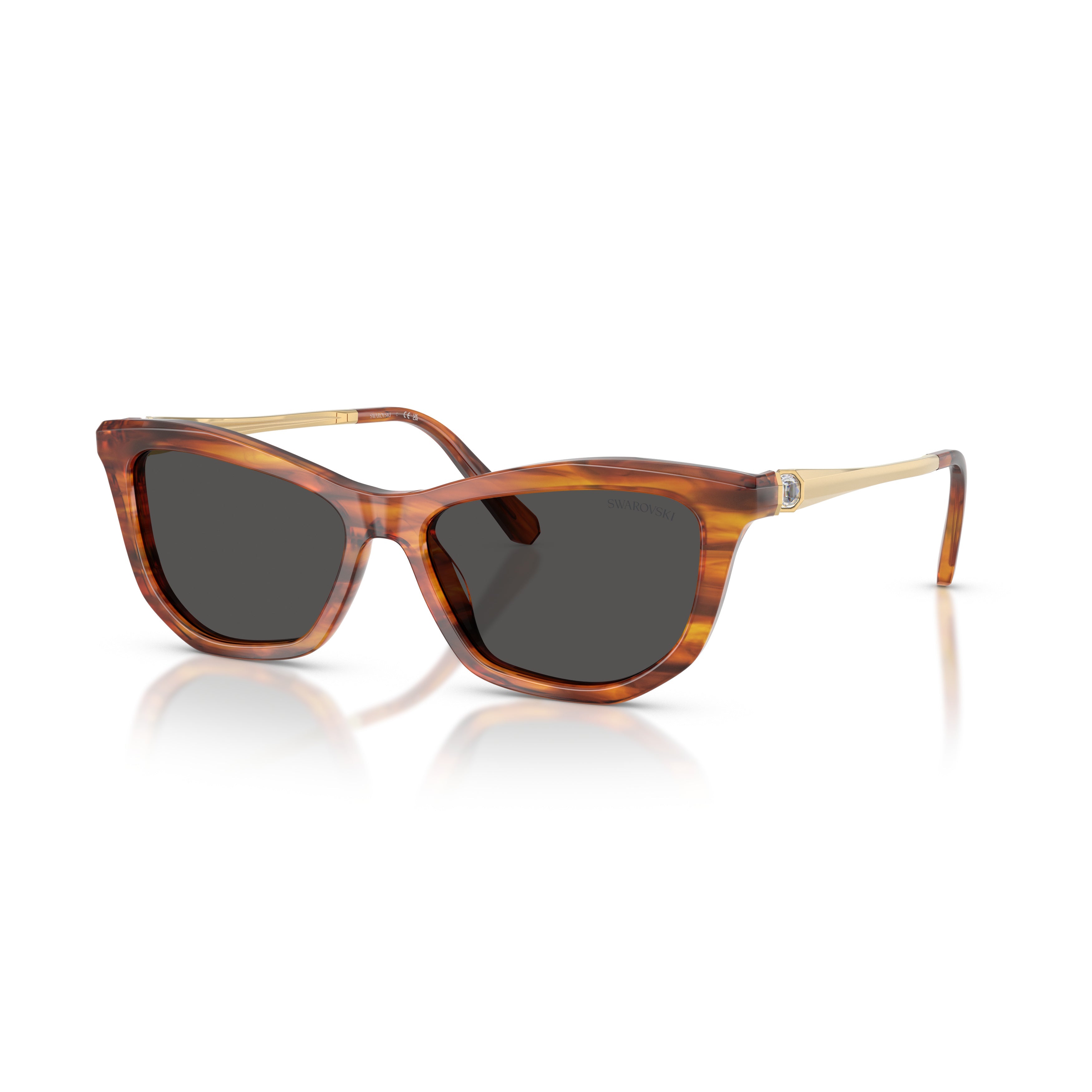 0Sk6057 Rectangular Tortoiseshell Acetate Sunglasses with Gold-tone Temples