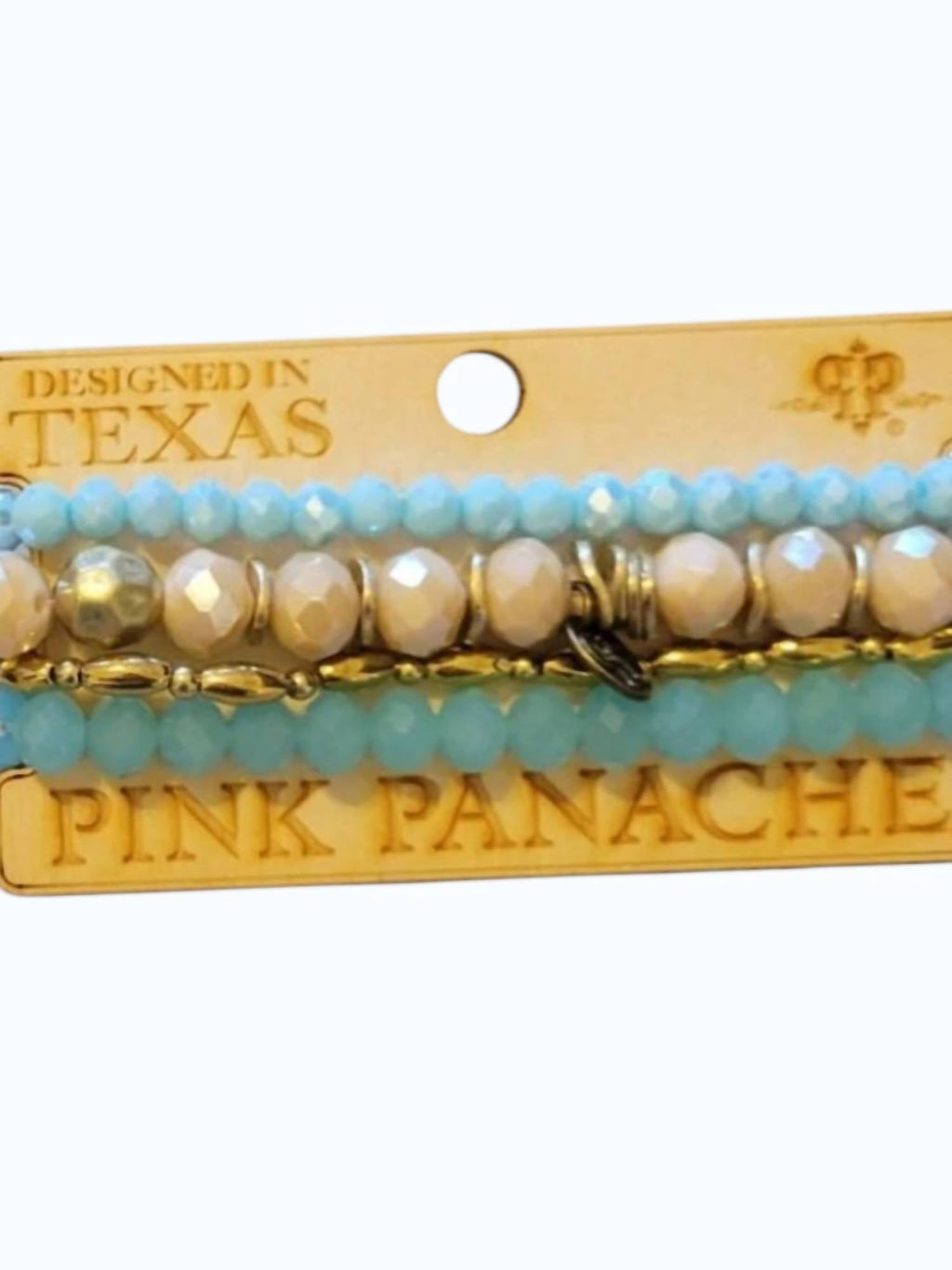 Women's Stretch Stack Bracelet Set In Light Blue/taupe/gold Beaded