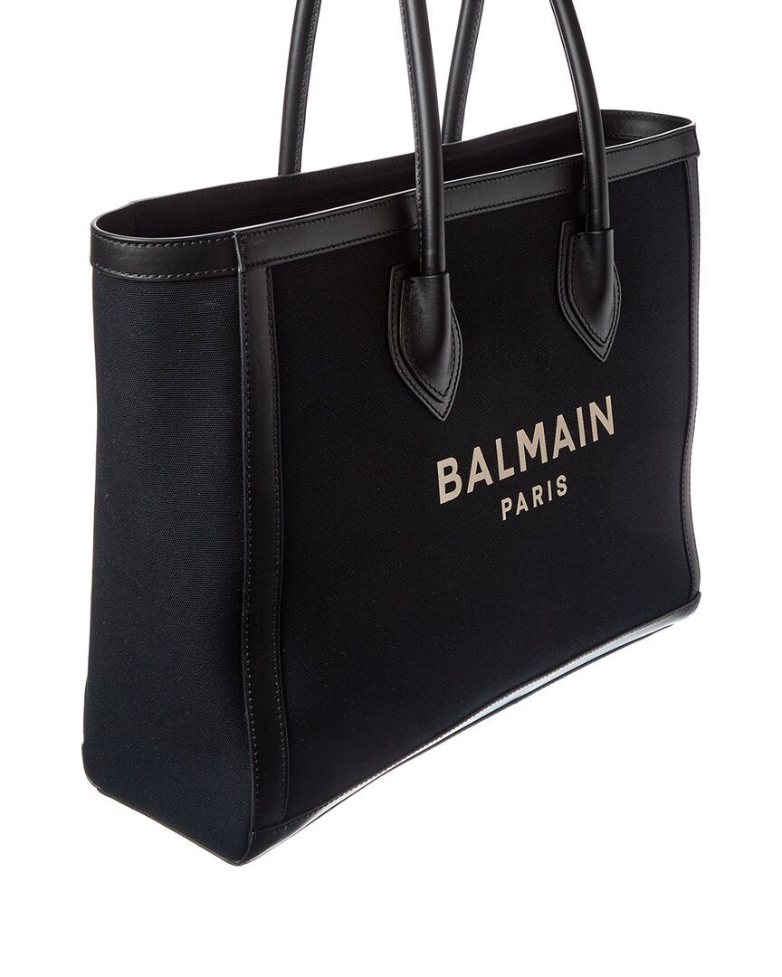Balmain Logo Canvas & Leather Tote