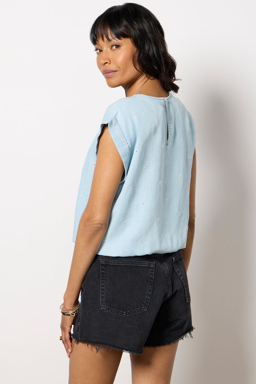 Women's Embroidered Chambray Top