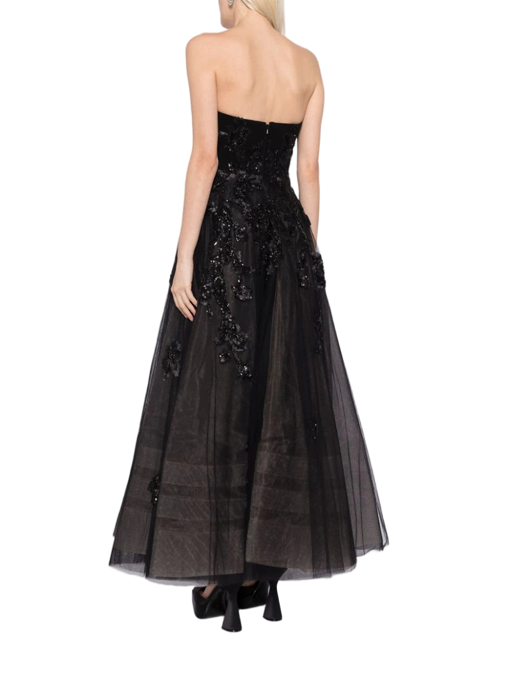 Tulle Beaded Dress With A Crepe Strapless Top