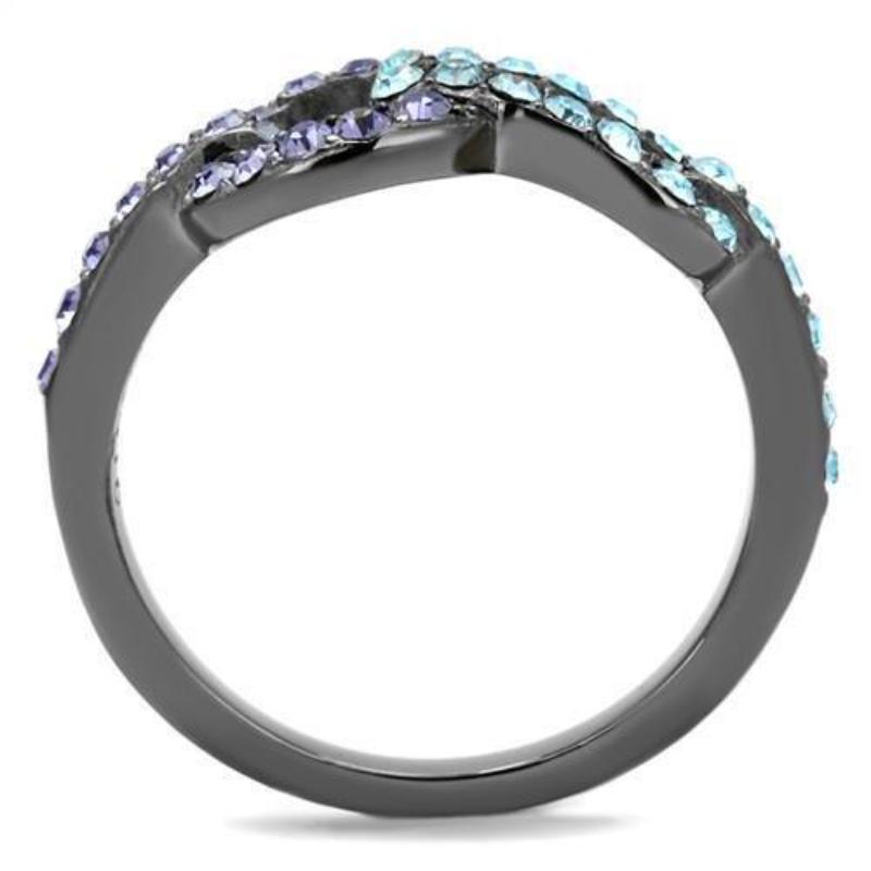 IP Light Black Stainless Steel Ring with Top Grade Crystal in Tanzanite