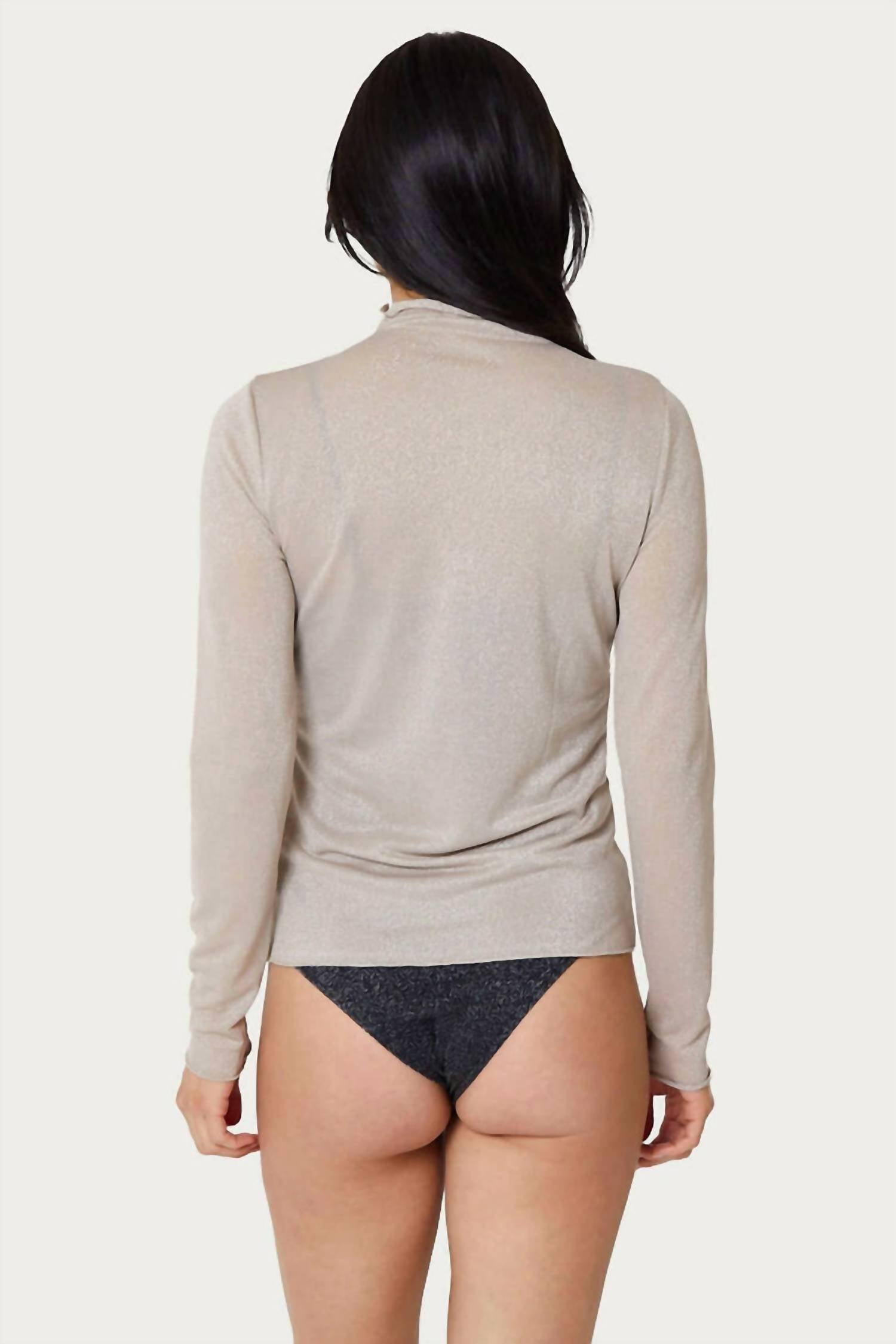 Light Lurex Mockneck Top In Champagne