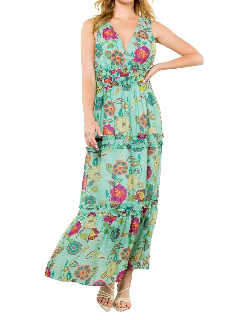 Floral Print Long Dress In Mint