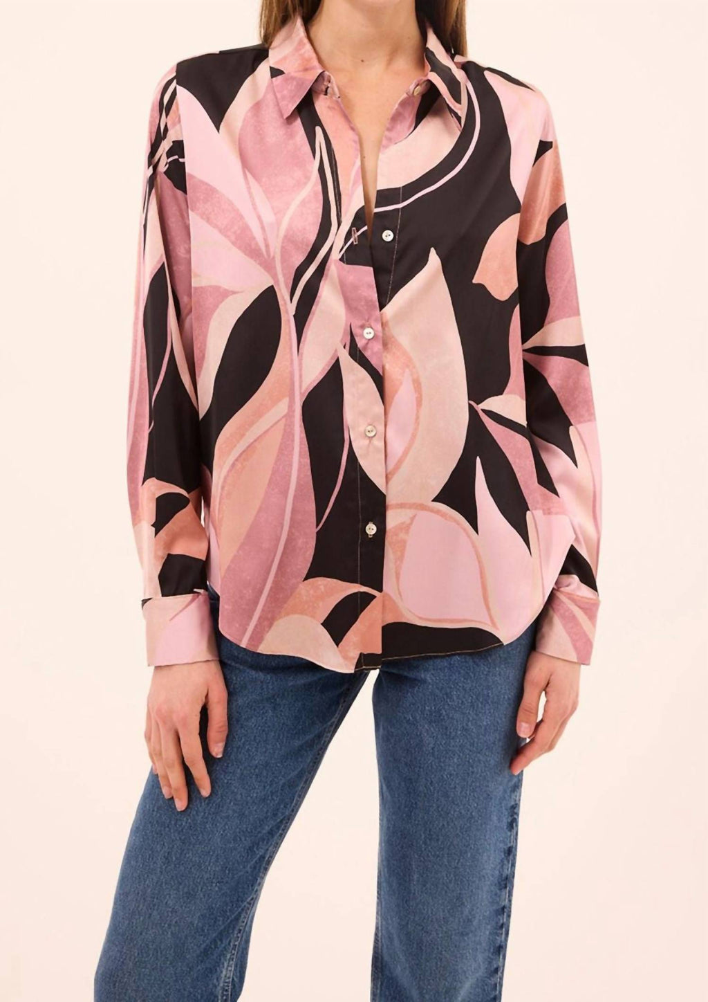 Celine Top In Moody Abstract Flora Satin