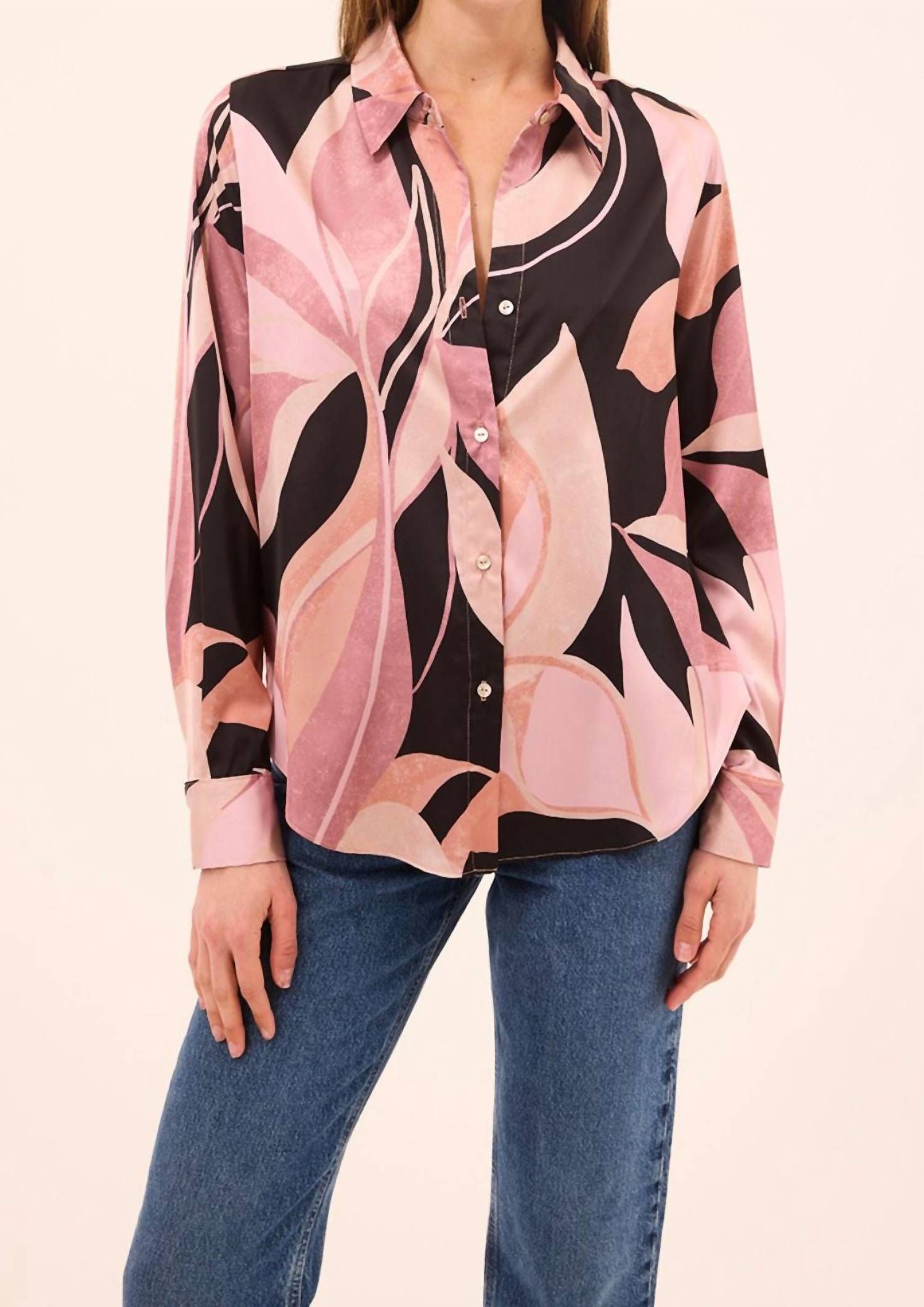 Celine Top In Moody Abstract Flora Satin