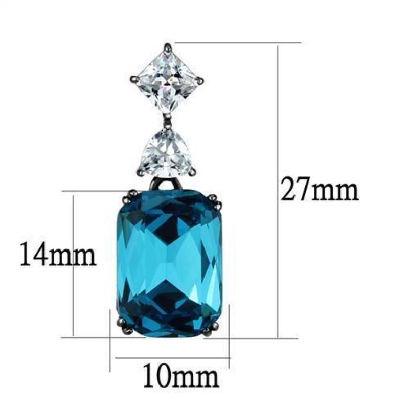 IP Light Black Stainless Steel Earrings with Top Grade Crystal in Blue Zircon
