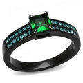 IP Black(Ion Plating) Stainless Steel Ring with Synthetic Synthetic Glass in Emerald
