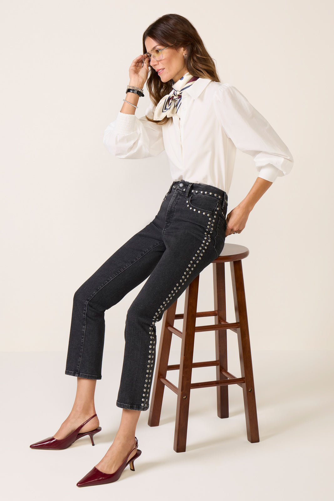 Women's Studded Legs Straight Jean