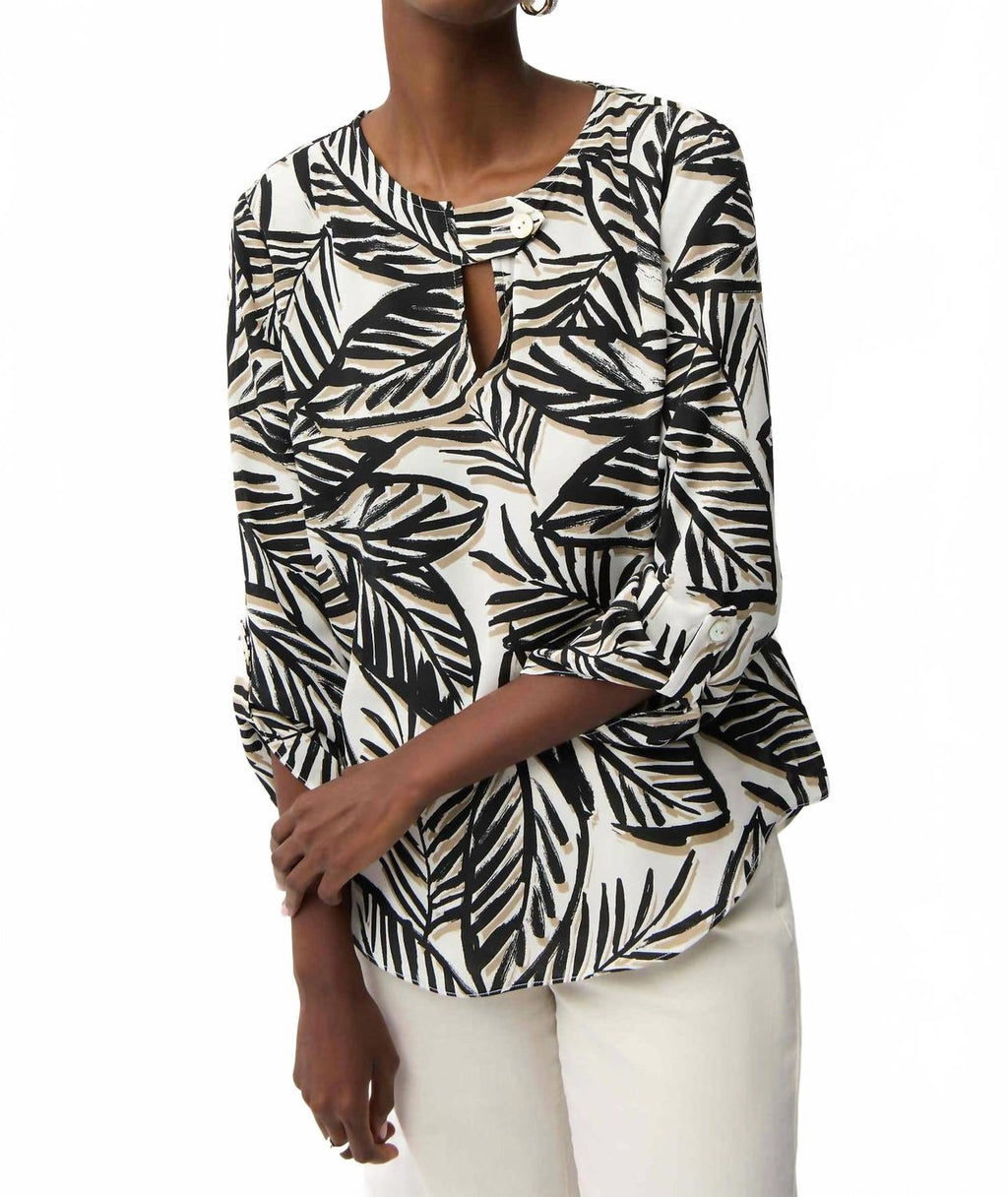 Georgette Tropical Print Boxy Top In Vanilla / Multi