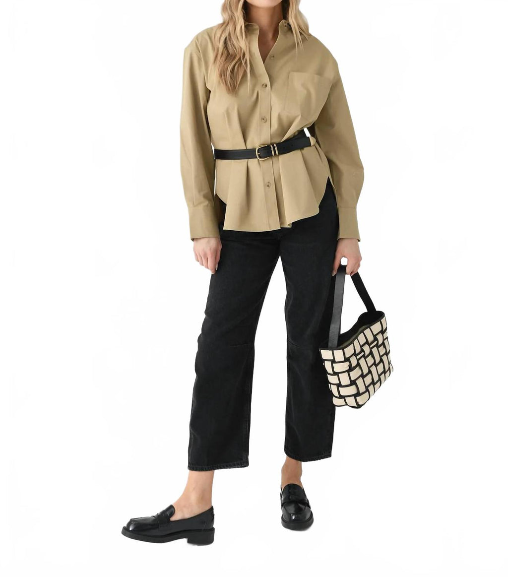 Oversized Shirt With Faux Leather In Cobblestone