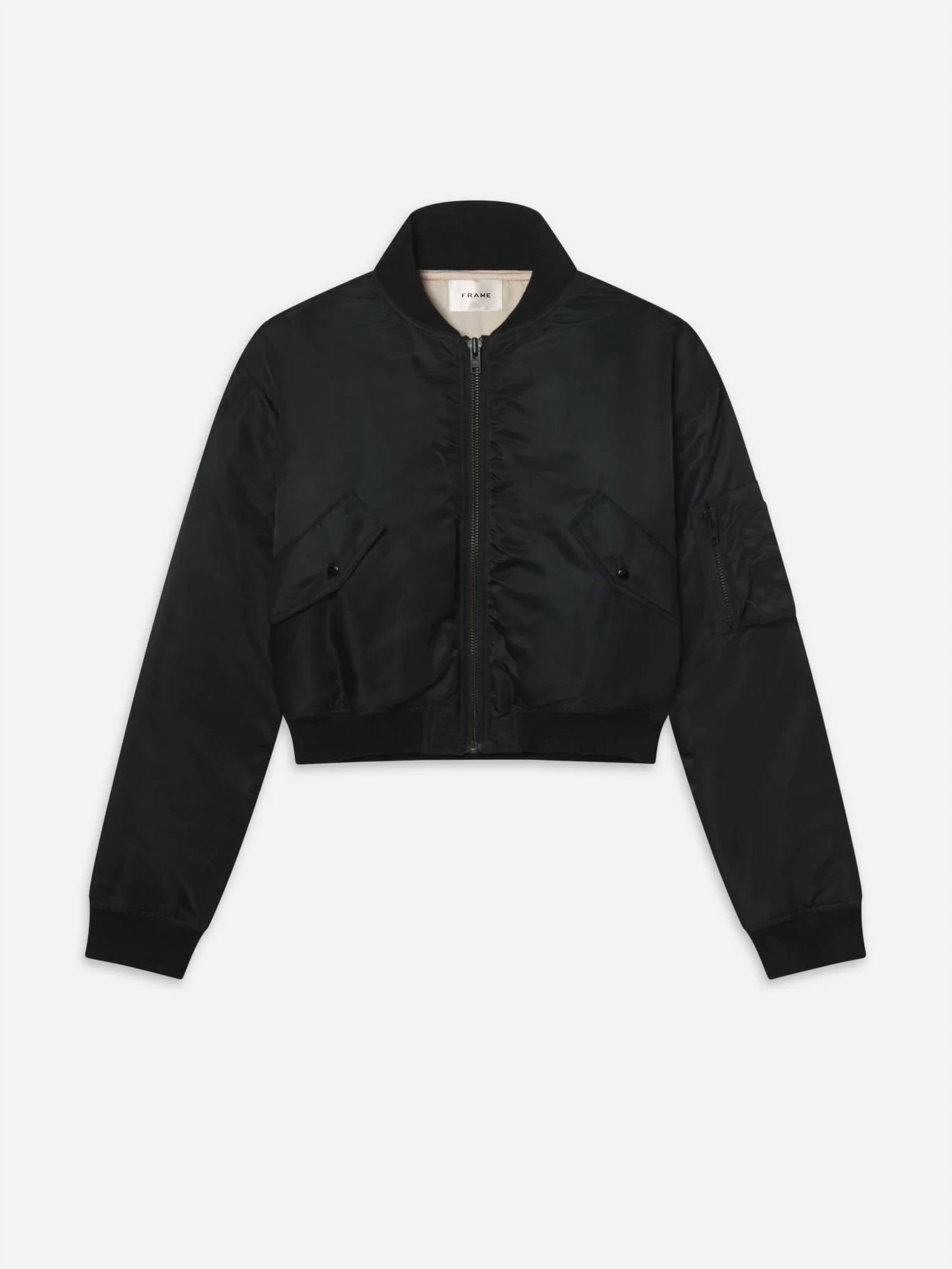Nylon Bomber Jacket In Black
