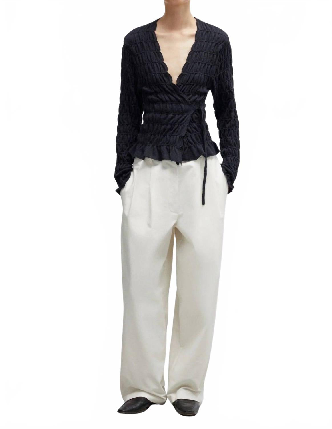 Merino Wool Gathered Cardigan In Anthracite