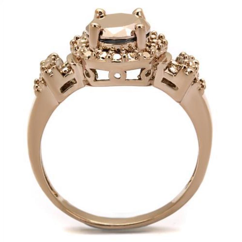 IP Rose Gold(Ion Plating) Brass Ring with AAA Grade CZ in Metallic Light Gold