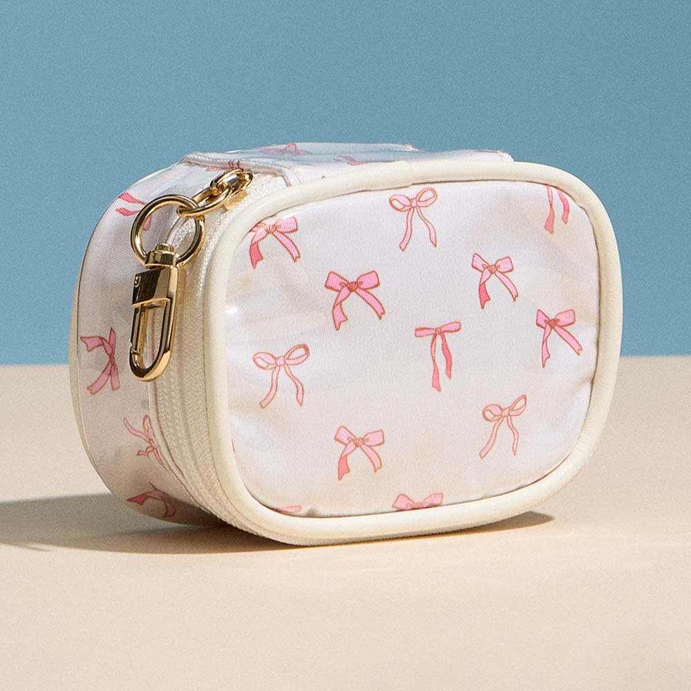 Bow Pattern Print Mini Zip Keychain Pouch Bag