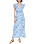 Sail to Sable V-Neck Flutter Sleeve Linen-Blend Maxi Dress