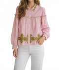 Frankie Button Down Blouse In Pink Stripe