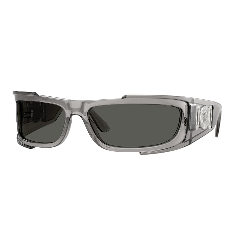 Versace Sunglasses Rectangle Full Rim, Grey Transparent Frame And Dark Grey Lens Ve4446593/87