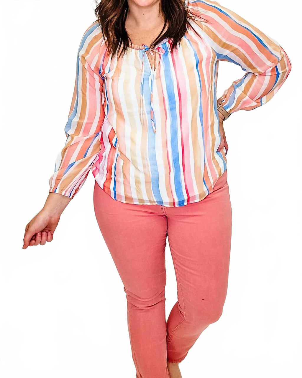 Peasant Style Blouse In Stripes