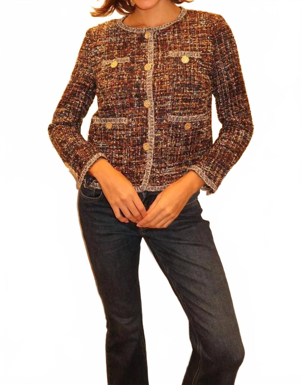 Buttons Tweed Jacket In Black Multi