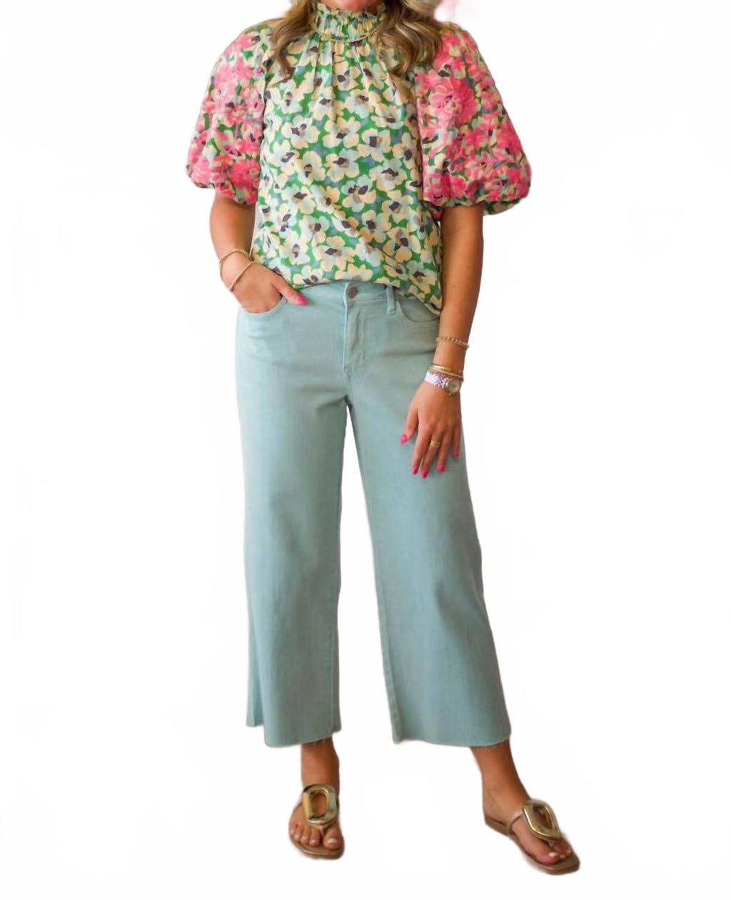 High Waist Garment Dyed Raw Hem Crop Jean In Light Blue Sky