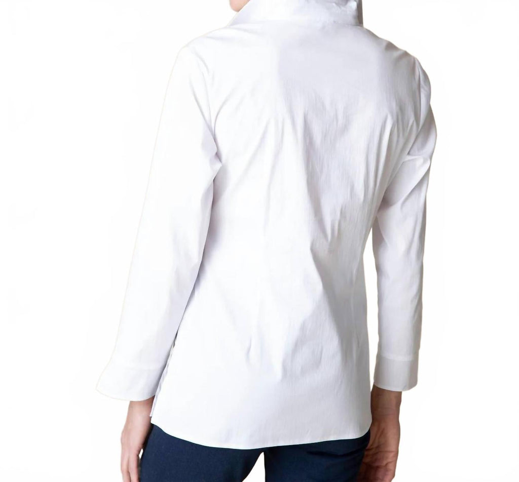 Collared Partial Button Down Shirt With Front Side Tie In White