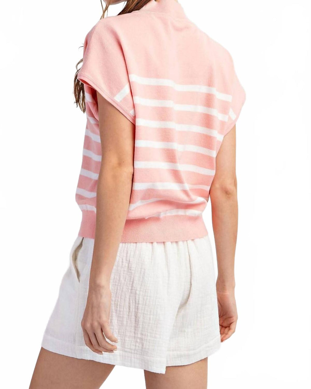 Preppy Chic Mock Neck Sweater Top In Pink