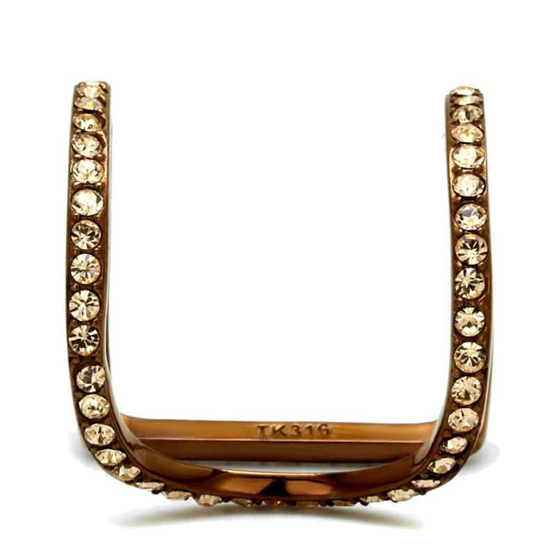 IP Coffee light Stainless Steel Ring with Top Grade Crystal in Light Peach