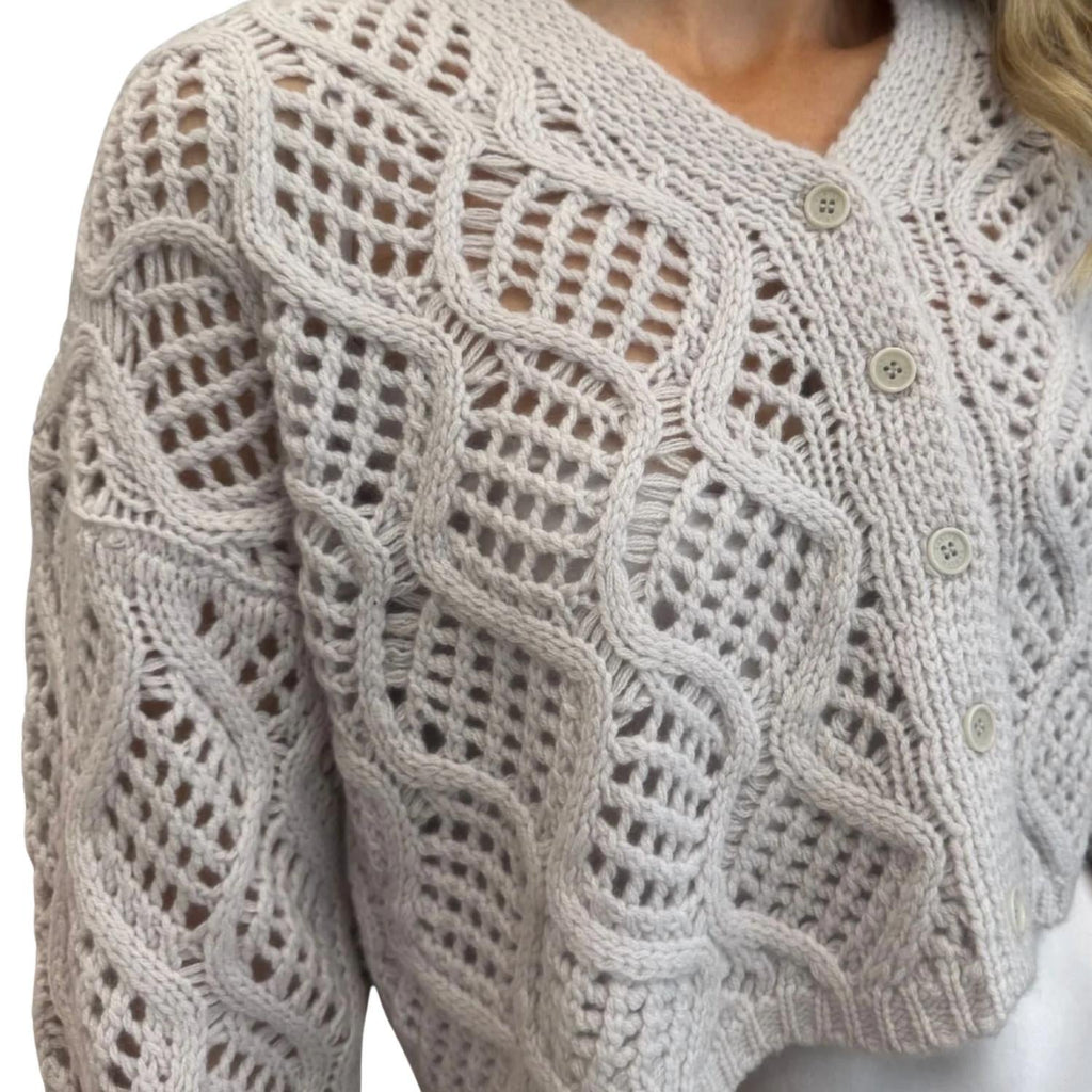 Jolie V-Neck Cropped Cable Cardigan In Himalaya