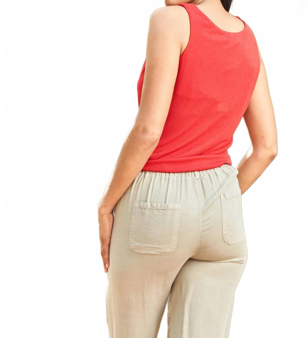 Rib Knit Cowl Neck Solid Tank Top In Red