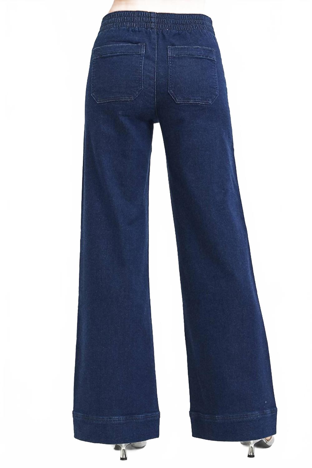 High Rise Elastic Waist Band Jeans In Blue