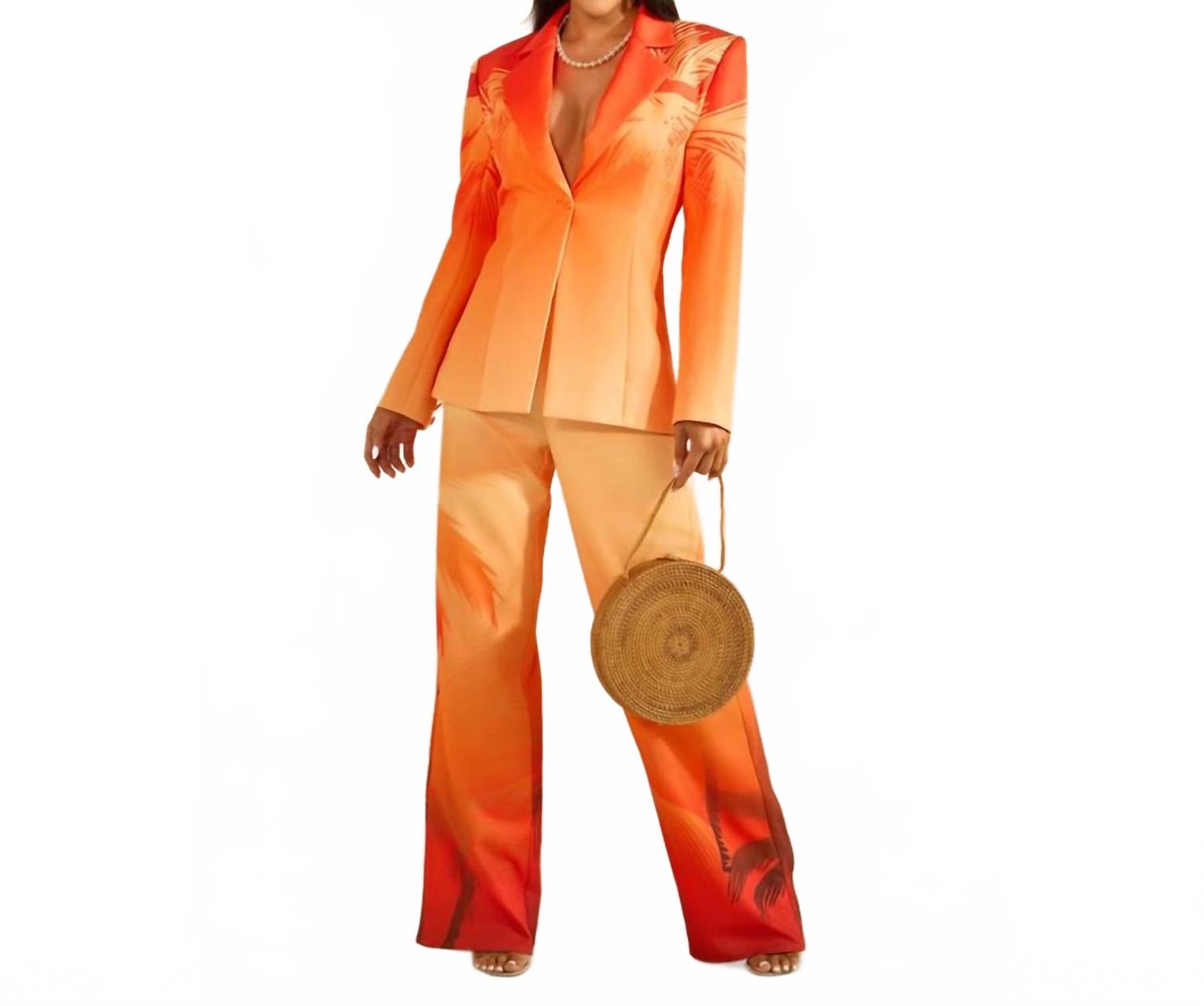 Ombre With Palm Tree Print Jacket Set In Orange